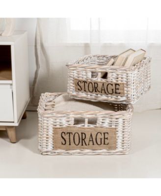 Reed Hand-Woven Rattan Nesting Baskets with Handles Set of 2