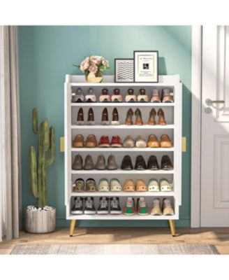 Shoe Cabinet with Doors, 6-Tier Shoe Storage Cabinet with Adjustable Shelves, Wooden Shoes Rack Shoe Storage Organizer for Entryway