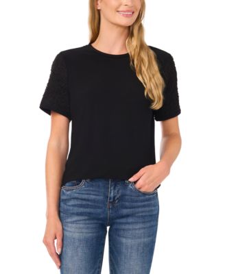 CeCe - Women's Mixed-Media Tweed-Sleeve Top