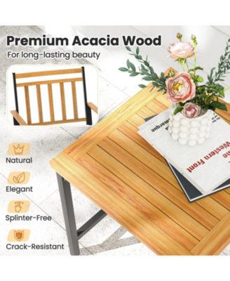 3 Pieces Outdoor Furniture Set Acacia Wood Patio Conversation Set with Cushions