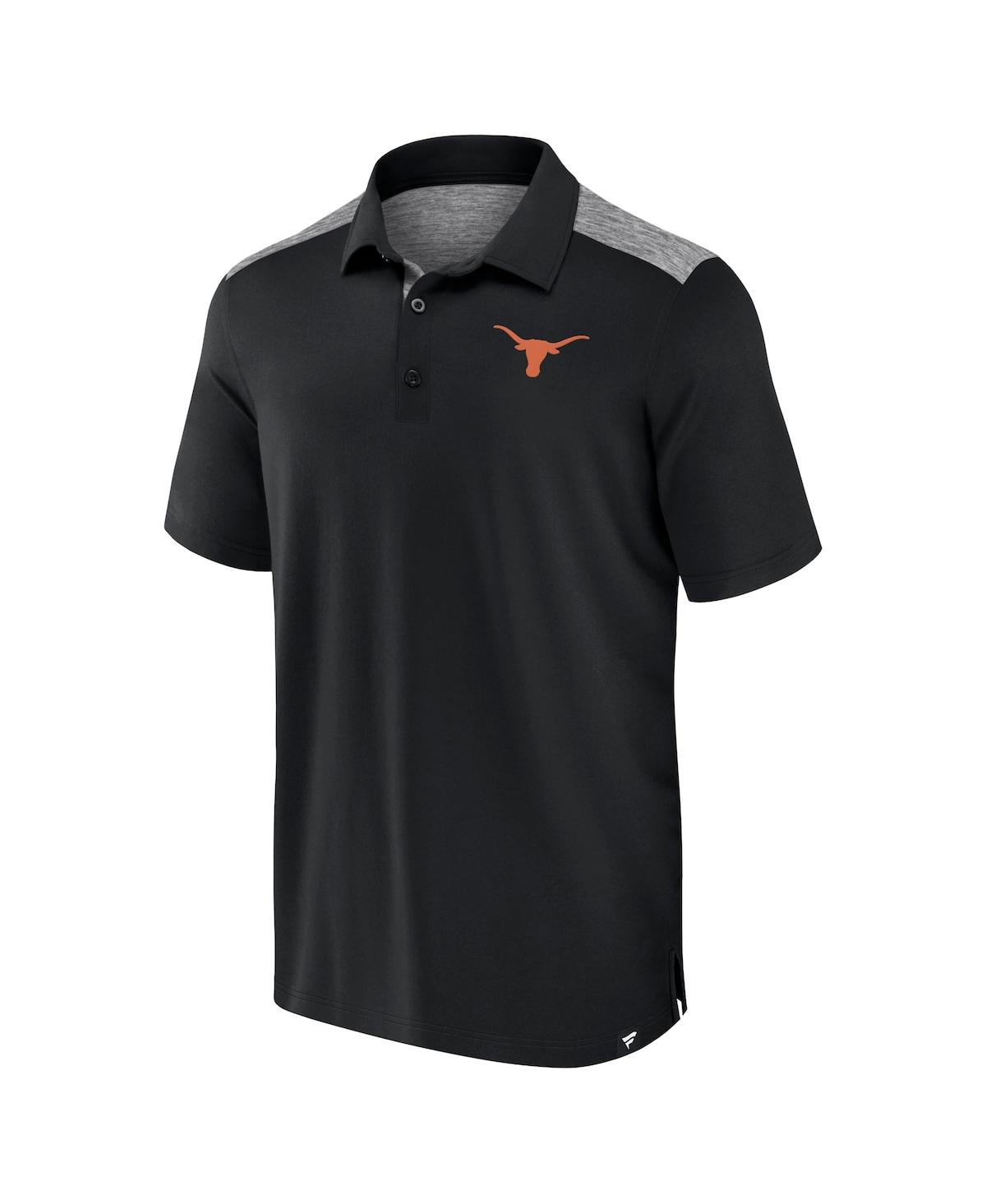 Fanatics Men's Black Texas Longhorns Long Shot Polo In Black,heather Charcoal