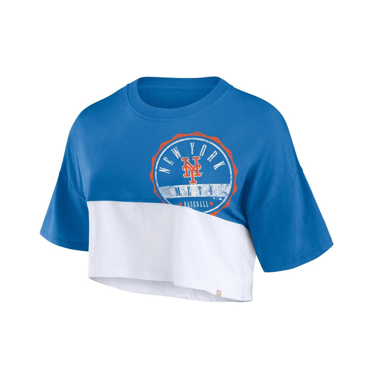 Женская футболка Fanatics Royal/White New York Mets Color Split Boxy Cropped — фото 2