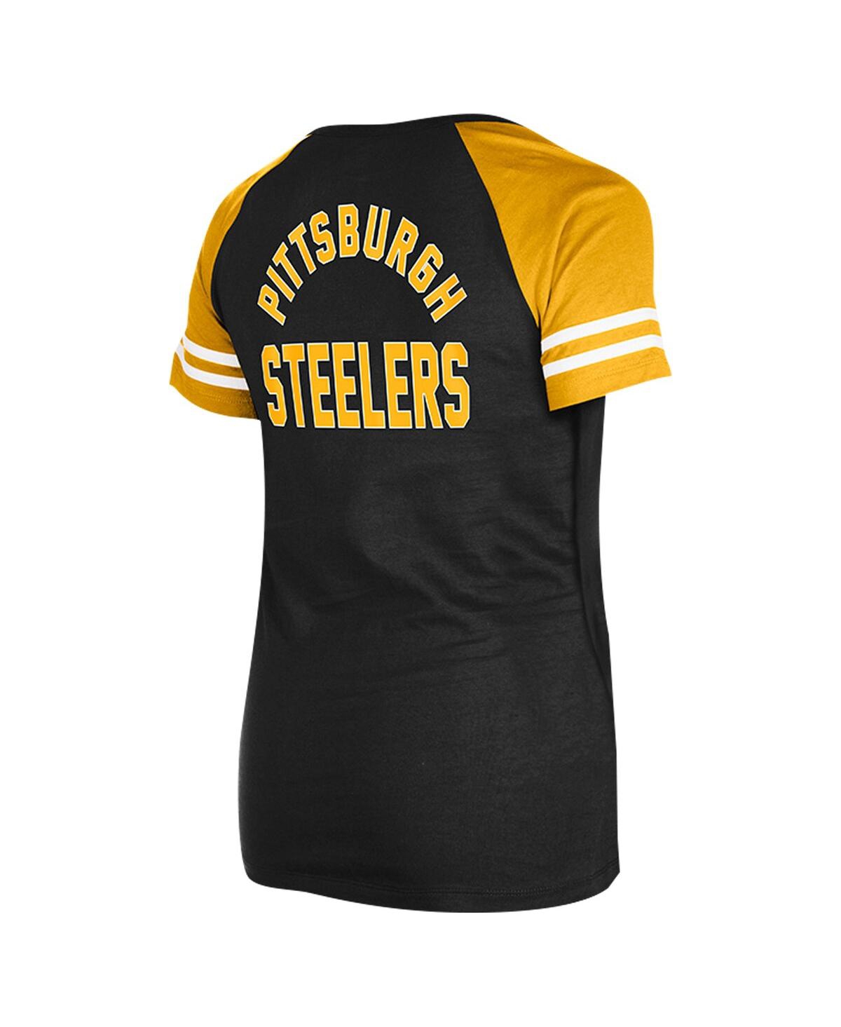 NEW ERA WOMEN'S BLACK PITTSBURGH STEELERS LACE-UP RAGLAN T-SHIRT 