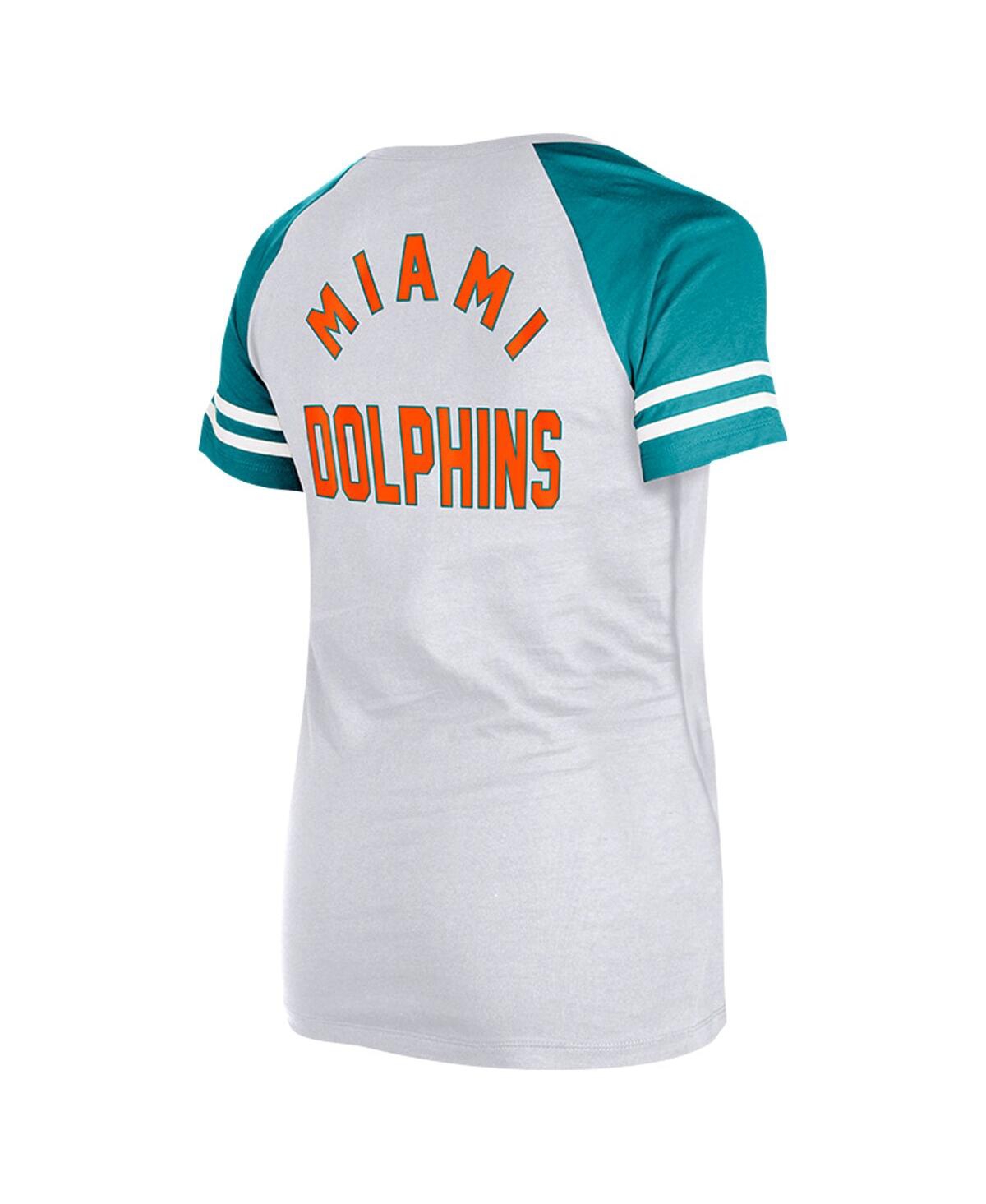 NEW ERA WOMEN'S GRAY MIAMI DOLPHINS THROWBACK LACE-UP RAGLAN T-SHIRT 