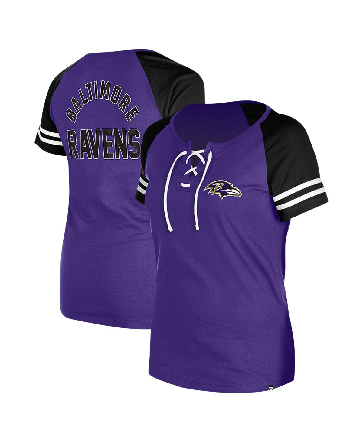 NEW ERA WOMEN'S PURPLE BALTIMORE RAVENS LACE-UP RAGLAN T-SHIRT 