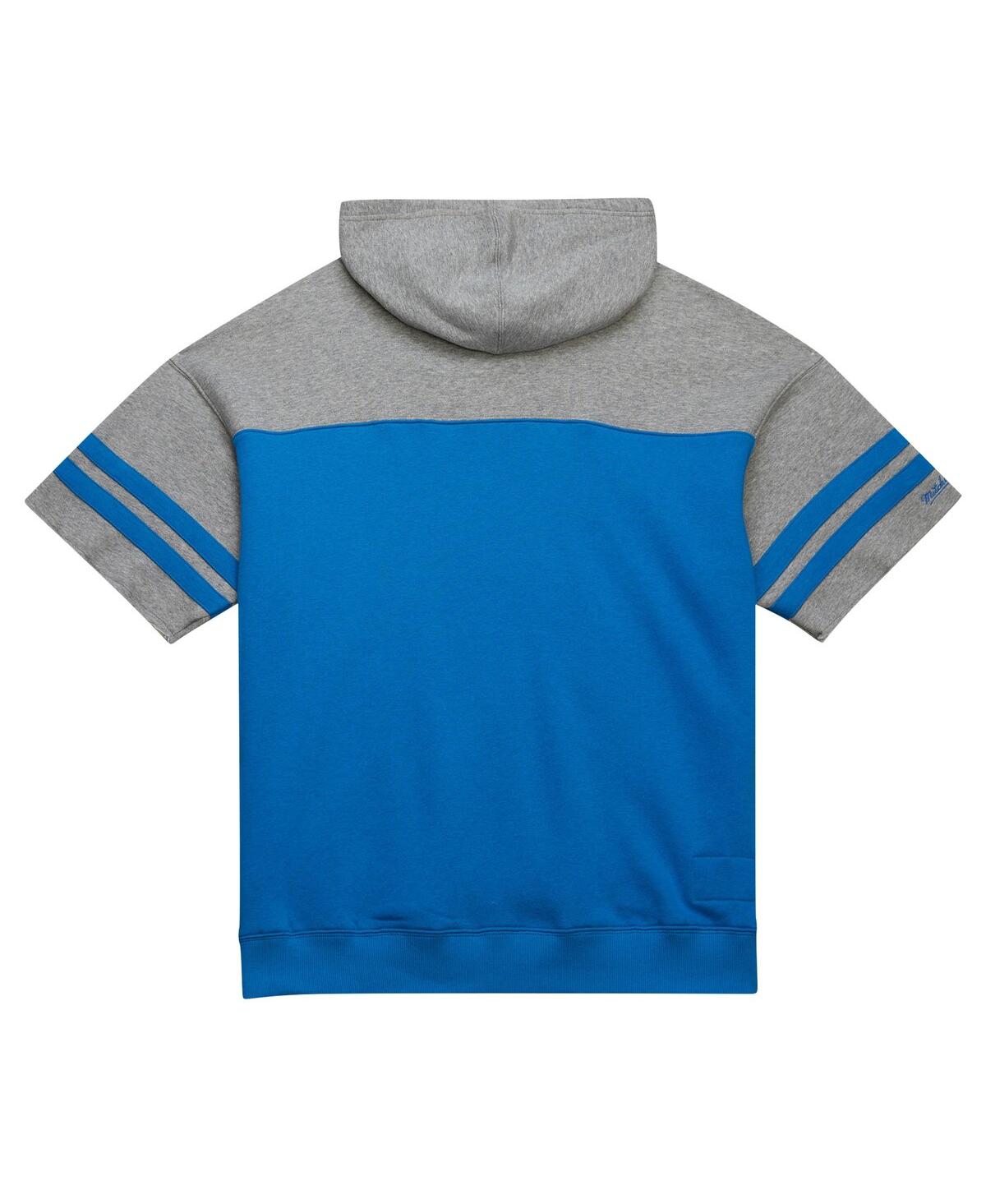 Mitchell & Ness Men'sDetroit Lions Off Field Vintage-Like Logo Short Sleeve Pullover Hoodie - Blue