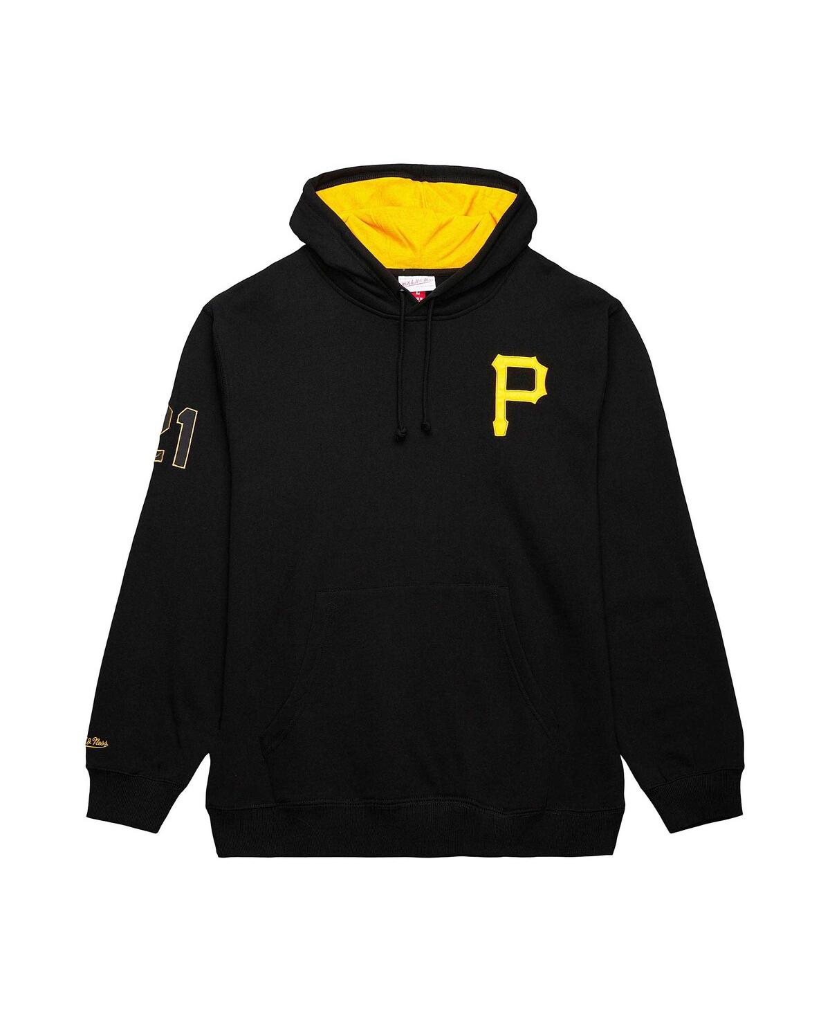 Mitchell & Ness Men's Roberto Clemente Black Pittsburgh Pirates Vintage-like Logo Name Number Pullover Hoodie In Black