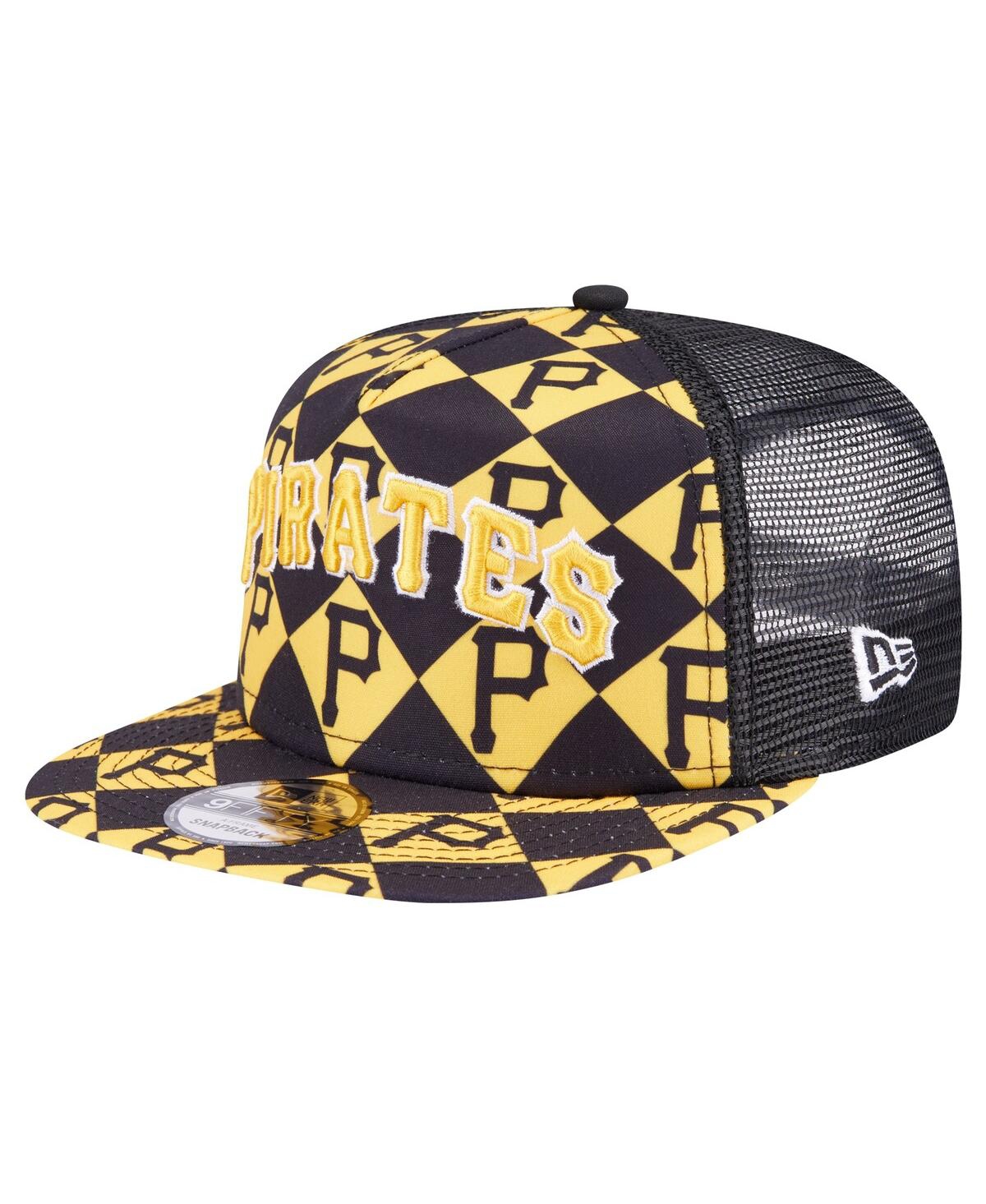 New Era Men's Black Pittsburgh Pirates Seeing Diamonds A-frame Trucker 9fifty Snapback Hat In Black