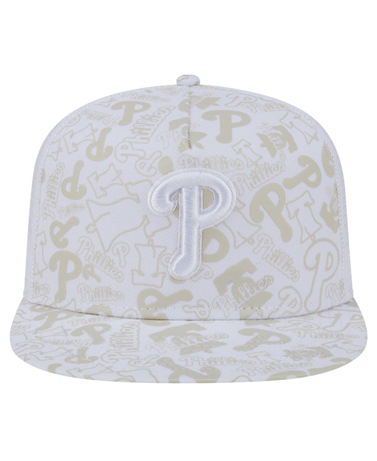 New Era Men'sPhiladelphia Phillies Logo Dunes A-Frame Trucker 9FIFTY Snapback Hat - White