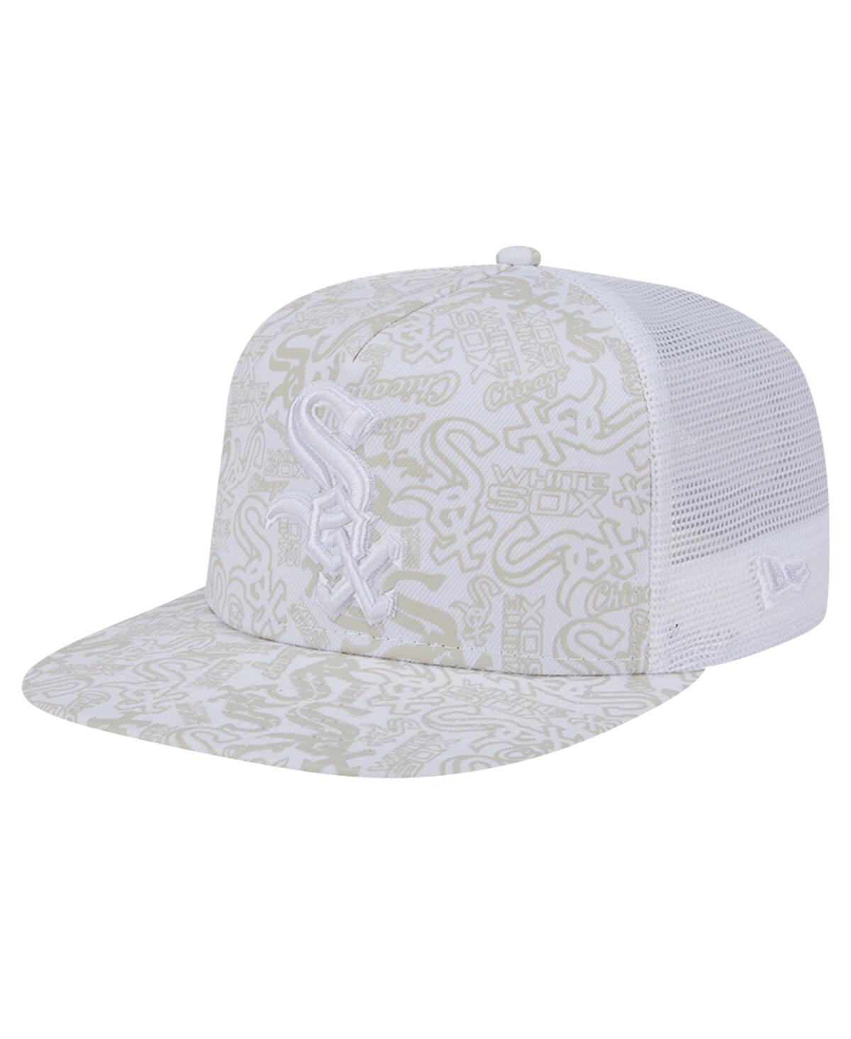 New Era Men's White Chicago White Sox Logo Dunes A-frame Trucker 9fifty Snapback Hat In White