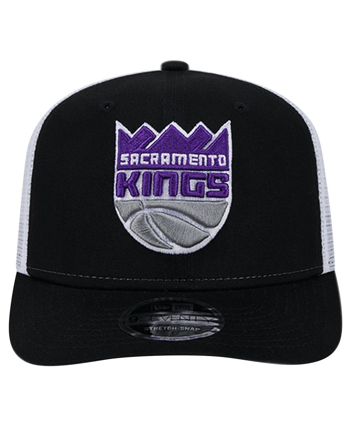 NEW ERA MEN'S BLACK/WHITE SACRAMENTO KINGS TRUCKER 9SEVENTY COOLERA STRETCH-SNAP HAT 
