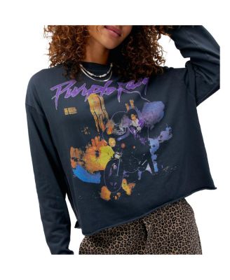 Women's Black Prince Purple Rain Cropped Long Sleeve T-Shirt