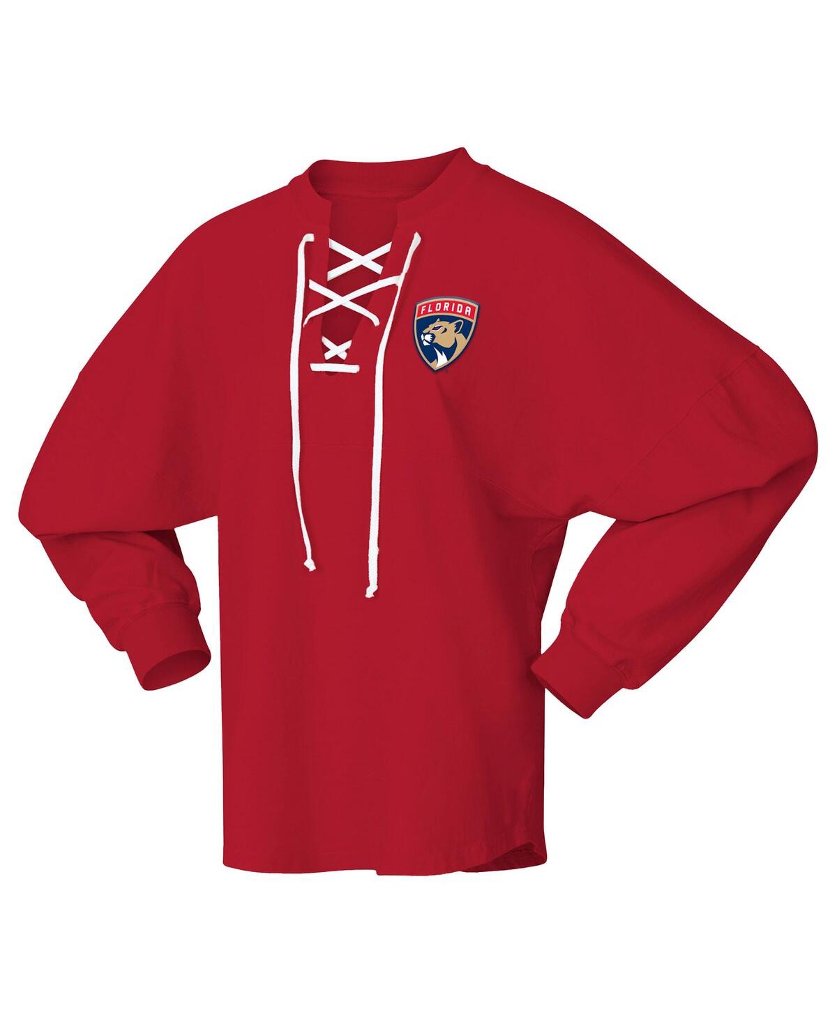 Fanatics Women'sFlorida Panthers 2024 Stanley Cup Champions Lace-Up Spirit Long Sleeve Top - Red