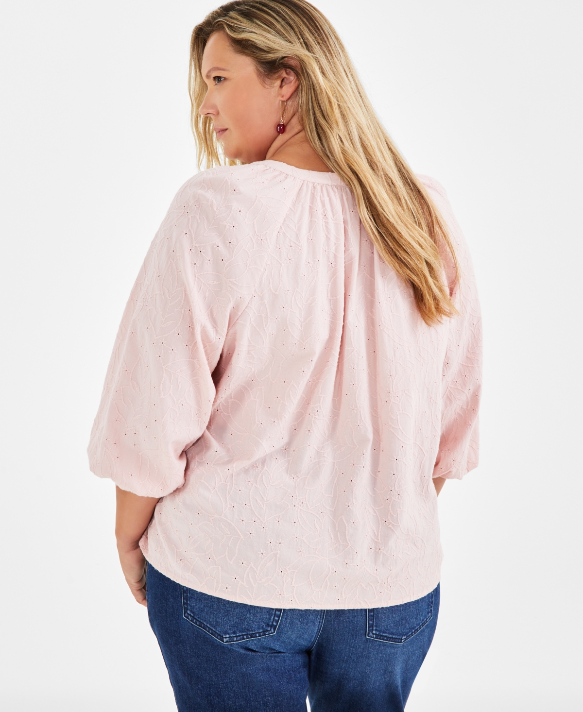 Style & Co Plus Size Embroidered Popover Blouse, Created for Macy's