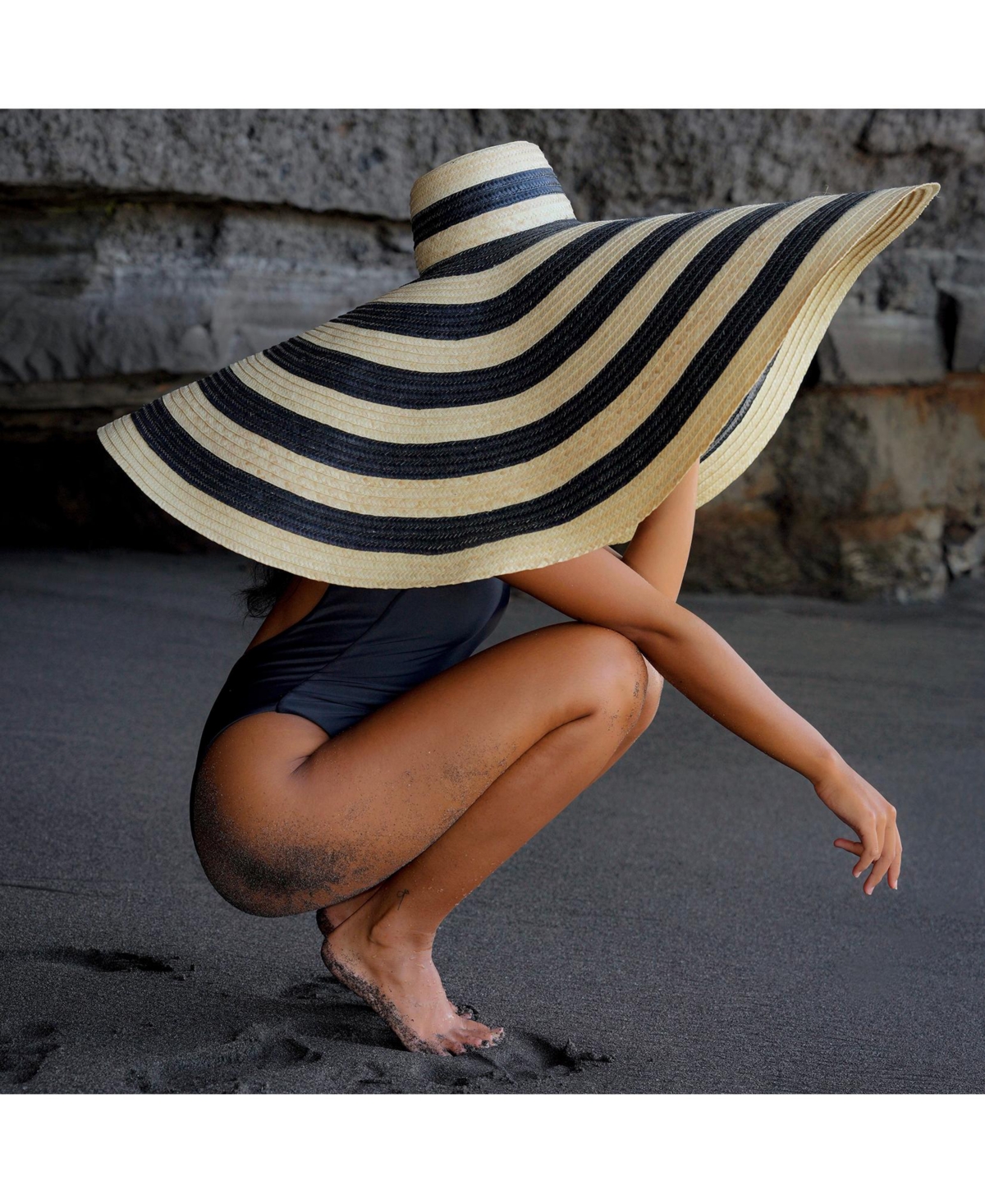 Brunna.Co Solana Oversized Striped Straw Hat in Black & Natural - Black  natural