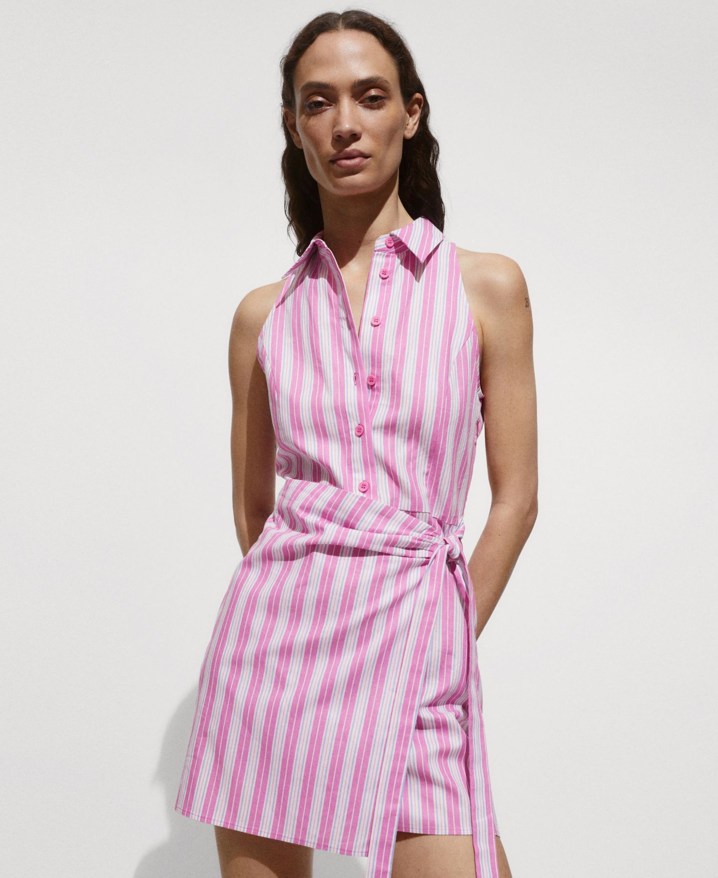 Женское платье MANGO Wrap Shirt Dress, цвет: Розовый — фото 7