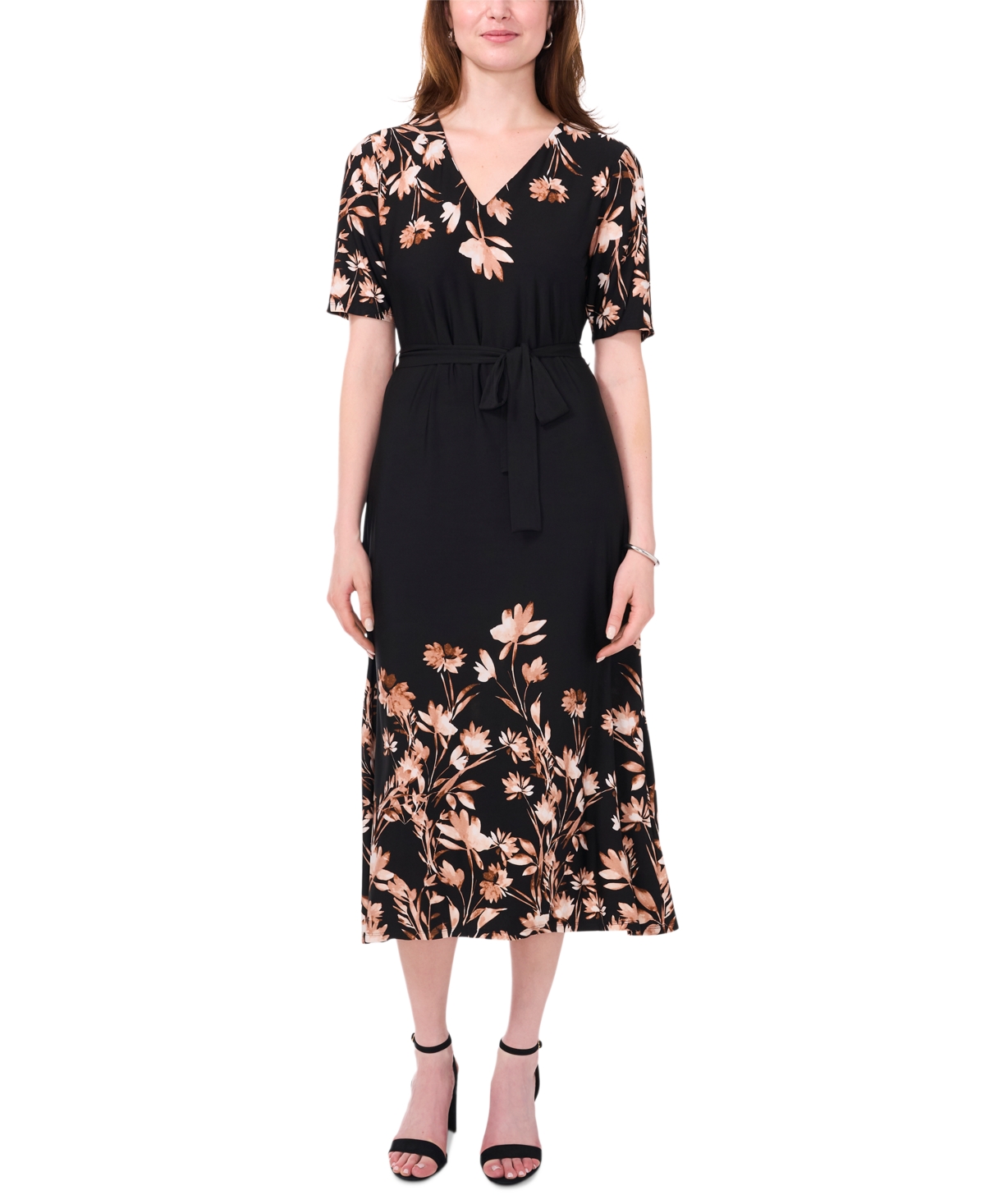 Women's Floral-Print Midi Dress - Black/neut