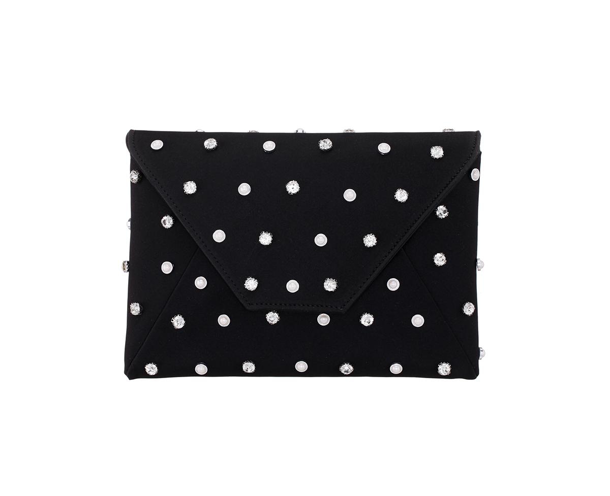 Nina Imitation Pearl/crystal Adorned Square Envelope Clutch In Black