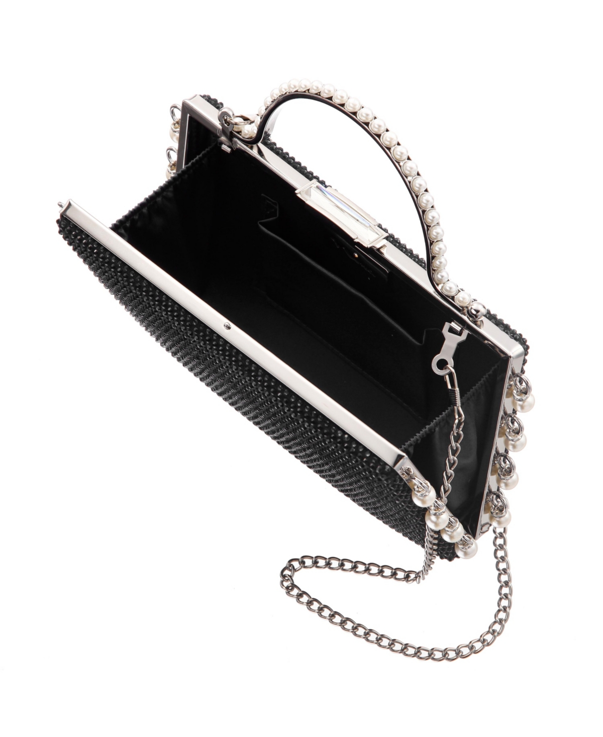 Shop Nina Cultivated Pearl Dangle Crystal Embellished Minaudiere Clutch In Navy
