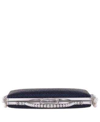 Cultivated Pearl Dangle Crystal Embellished Minaudiere Clutch