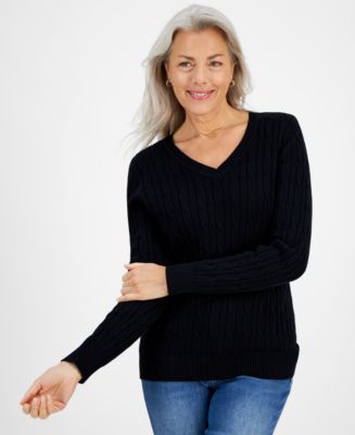 Style & Co Women's Cotton Cable-Knit V-Neck Sweater, PXS-4X, Created for Macy's - Macy's 