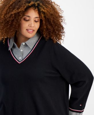 Plus Size Plaid Layered-Look Sweater