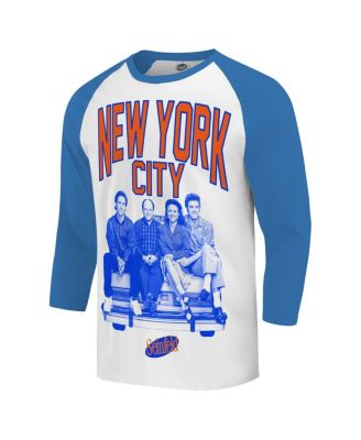 Men's White/Royal Seinfeld New York City Baseball 3/4-Sleeve Raglan T-Shirt