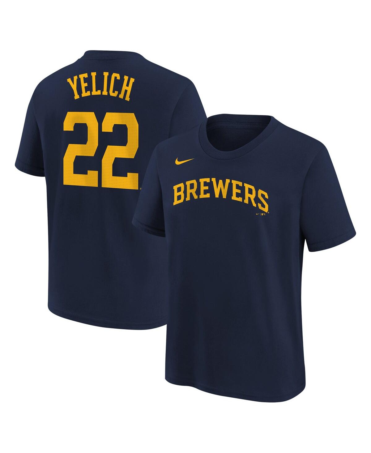 Nike Big Boys And Girls Christian Yelich Navy Milwaukee Brewers Home Player Name Number T-shirt In Navy