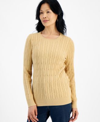 Style Co Petite Cotton Cable Knit Crewneck Sweater Created for Macy s Macy s