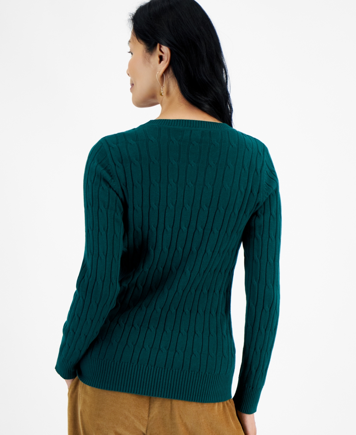 Style & Co Women's Cotton Cable-Knit Crewneck Sweater, Created for Macy's