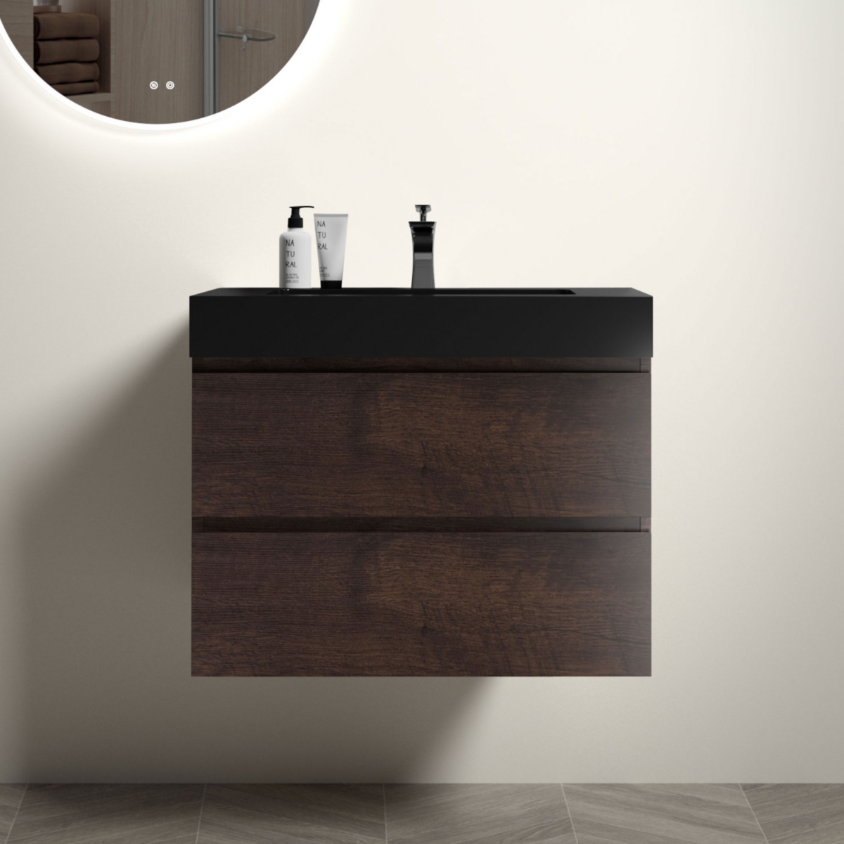 Matte Black Integrated Quartz Basin: Modern Elegance for Your Bathroom