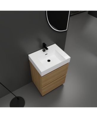 24" Engineered Wood Modern Double Drawer Cabinet Bathroom Vanity with Sink