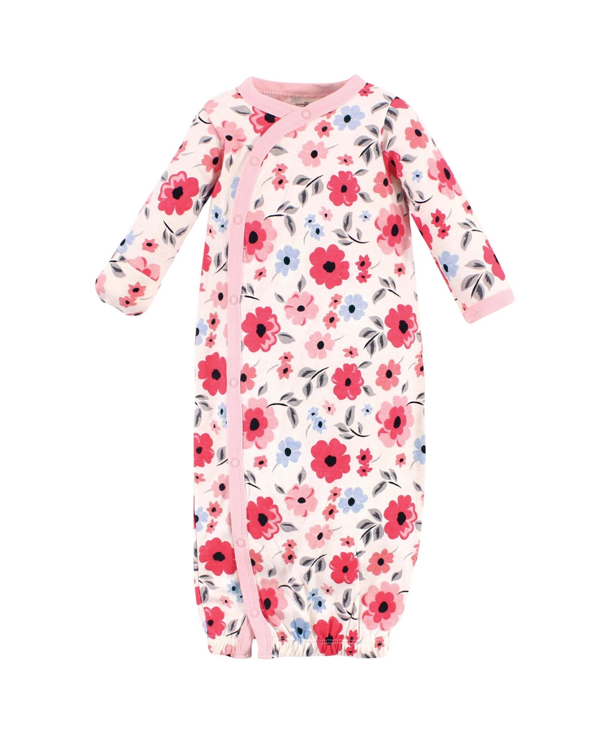 Touched by Nature Baby Girls Baby Organic Cotton Side-Closure Snap Long-Sleeve Gowns 3pk,- Coral garden