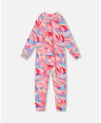 One Piece Thermal Underwear Purple With Printed Little Cats