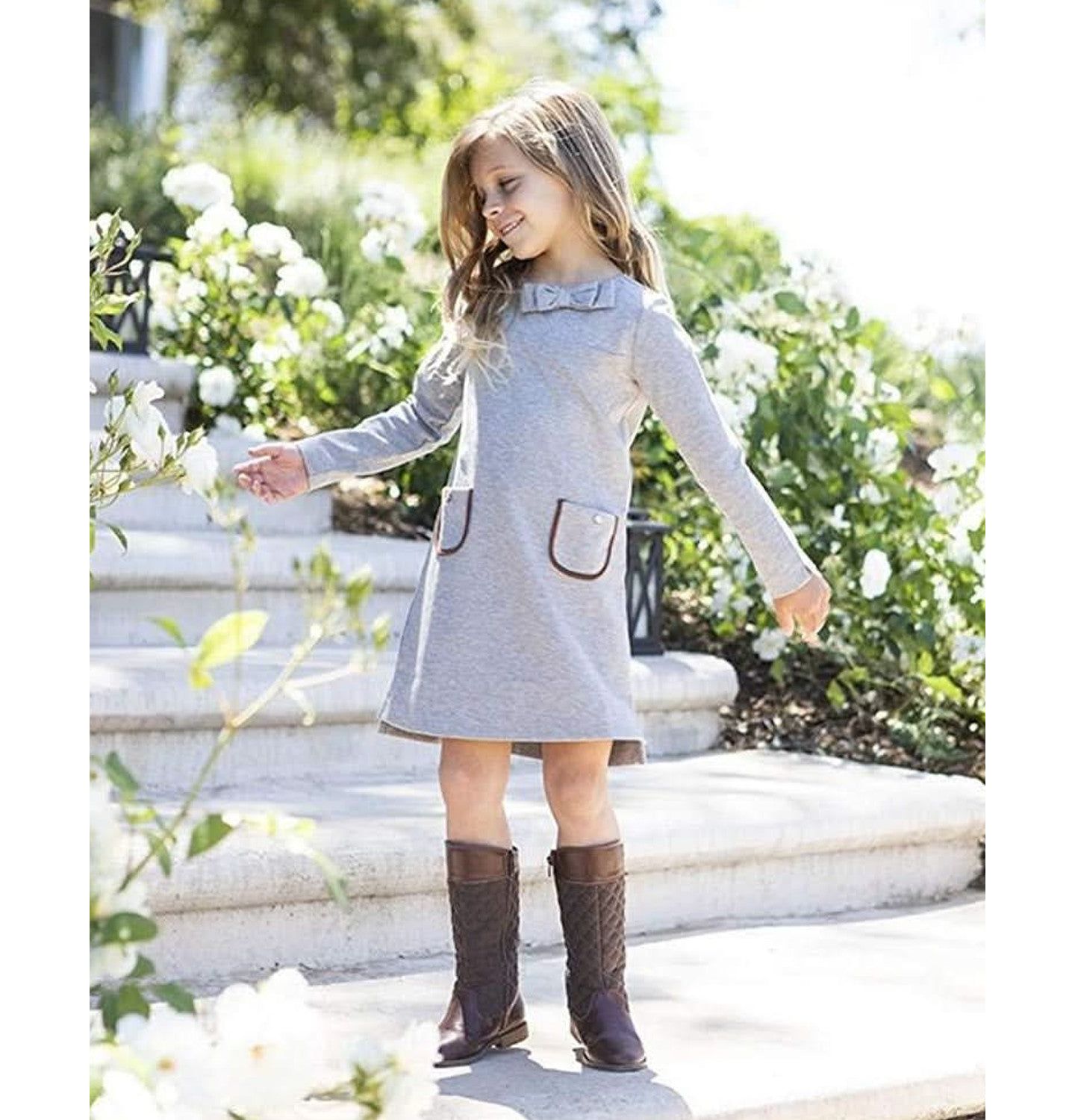 Платье Hope & Henry Long Sleeve Quilted Ponte Riding для девочек-малышей, цвет: Серый меланжевый — фото 12