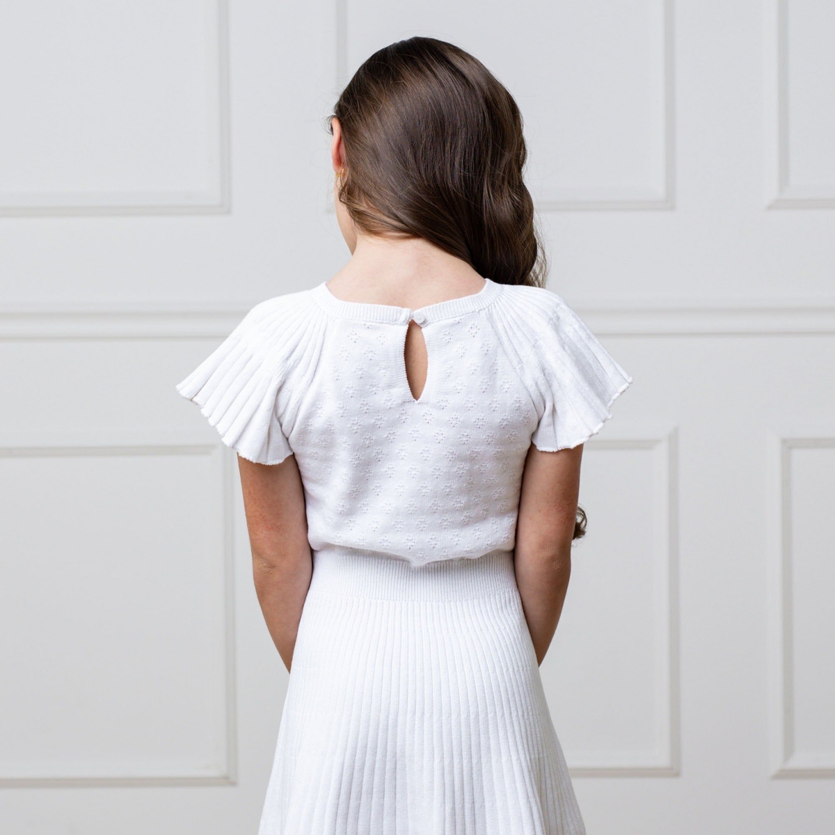 Hope & Henry Toddler Girls Organic Cotton Short Flutter Sleeve Sweater Dress