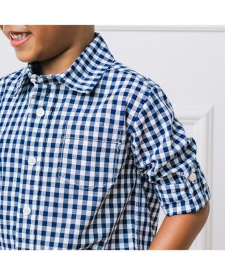 Baby Boys Long Sleeve Stretch Poplin Roll-Up Button Down Shirt