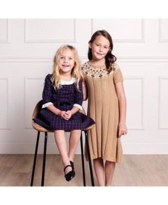 Toddler Girls Short Sleeve Fair Isle Cable Sweater Dress