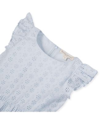 Little Girls Flutter Sleeve Tiered Eyelet Dress