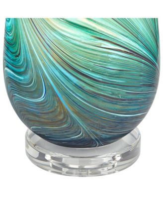 Carmen Modern Coastal Accent Table Lamps 12 1/2" High Set of 2 Green Art Glass Shade for Bedroom Bedside Nightstand Office