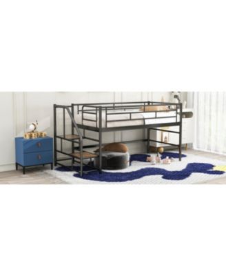 Streamdale Twin Loft Bed with Storage Stairs, Black