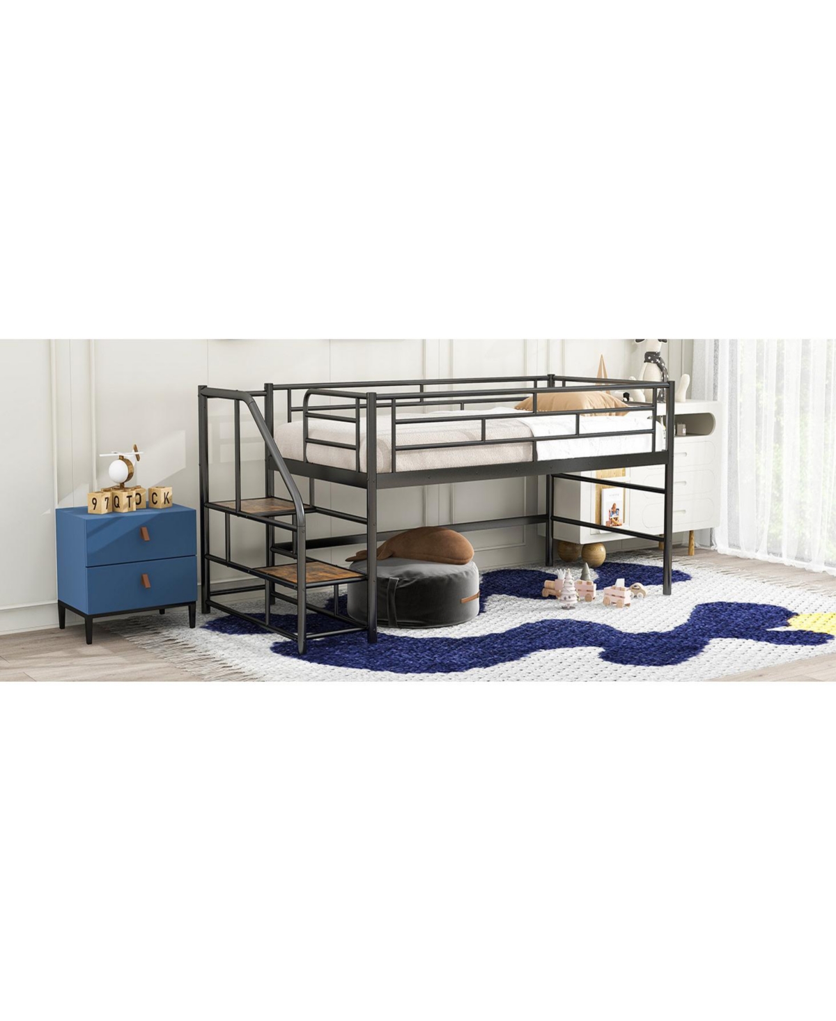 Streamdale Twin Loft Bed with Storage Stairs, Black