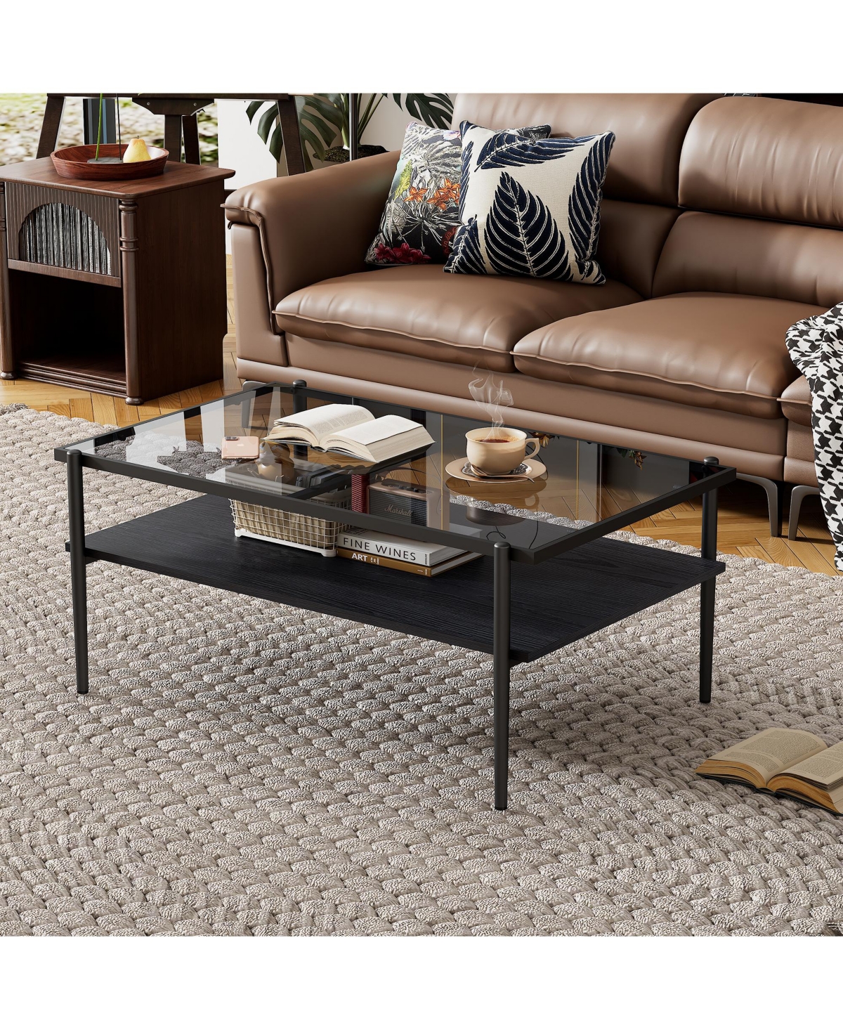 Streamdale Furniture Modern Glass Coffee Table with Black Legs