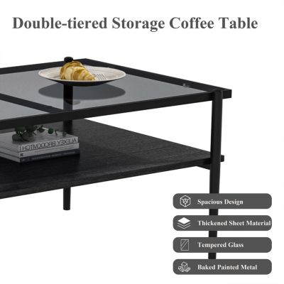 Modern Glass Coffee Table with Black Legs