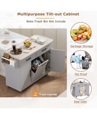 Multipurpose Kitchen Island with Tilt-Out Trash Can