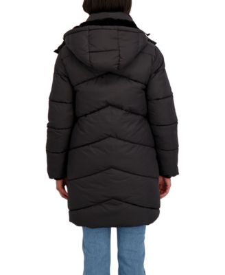 Women's 3/4 Cozy Lined Hooded Puffer Coat