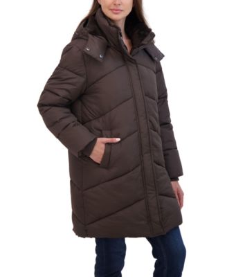 Women's 3/4 Cozy Lined Hooded Puffer Coat