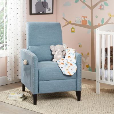 Single Piece Fabric Contemporary Push-Back Recliner With Studded Accents