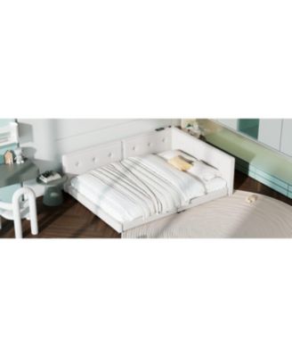 Streamdale Upholstered Full Bed with USB Ports and LED Belt, Beige