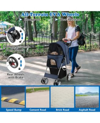 Pet Stroller Folding with Storage Basket and Adjustable Canopy – Easy to Maneuver Dog Stroller